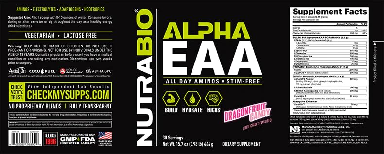 NutraBio Alpha EAA cognition-focused blend supports sharper mental focus.