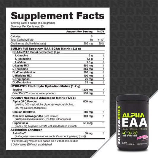 NutraBio Alpha EAA daily scoop enables easy intra- and post-workout fueling.