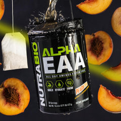 NutraBio Alpha EAA dissolves in water, showing quick mix for hydration during workouts
