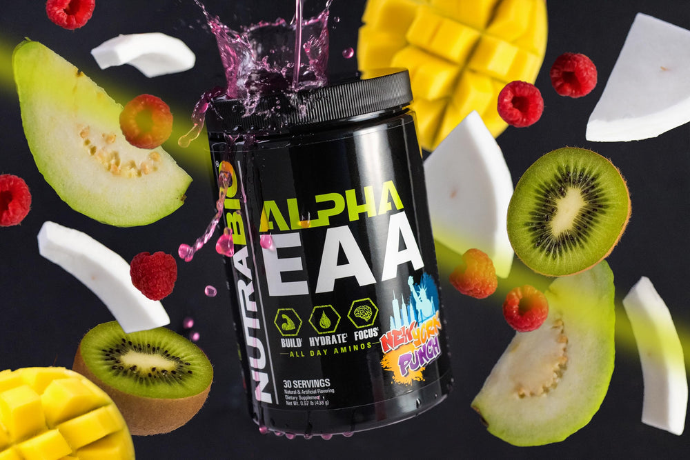 NutraBio Alpha EAA ingredients chart comparing EAAs and BCAAs