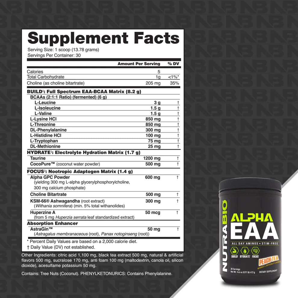 NutraBio Alpha EAA scoop dispenses, signaling easy intra-workout dosing and support