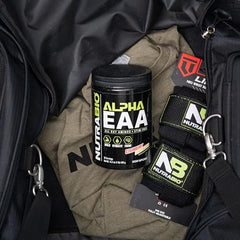 NutraBio Alpha EAA serving setup illustrates convenient daily amino support.