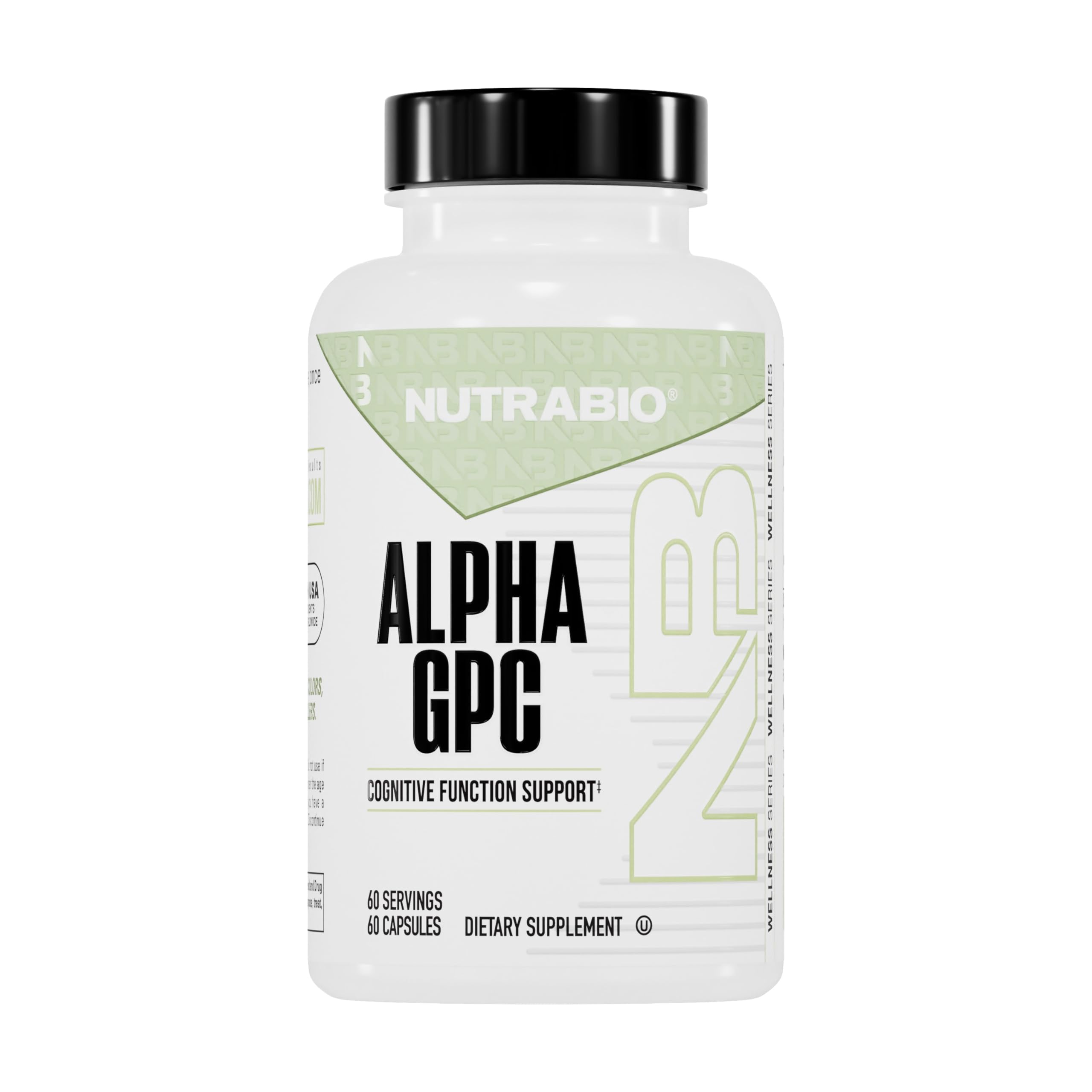 NutraBio Alpha GPC bottle on desk boosts mental focus and memory potential