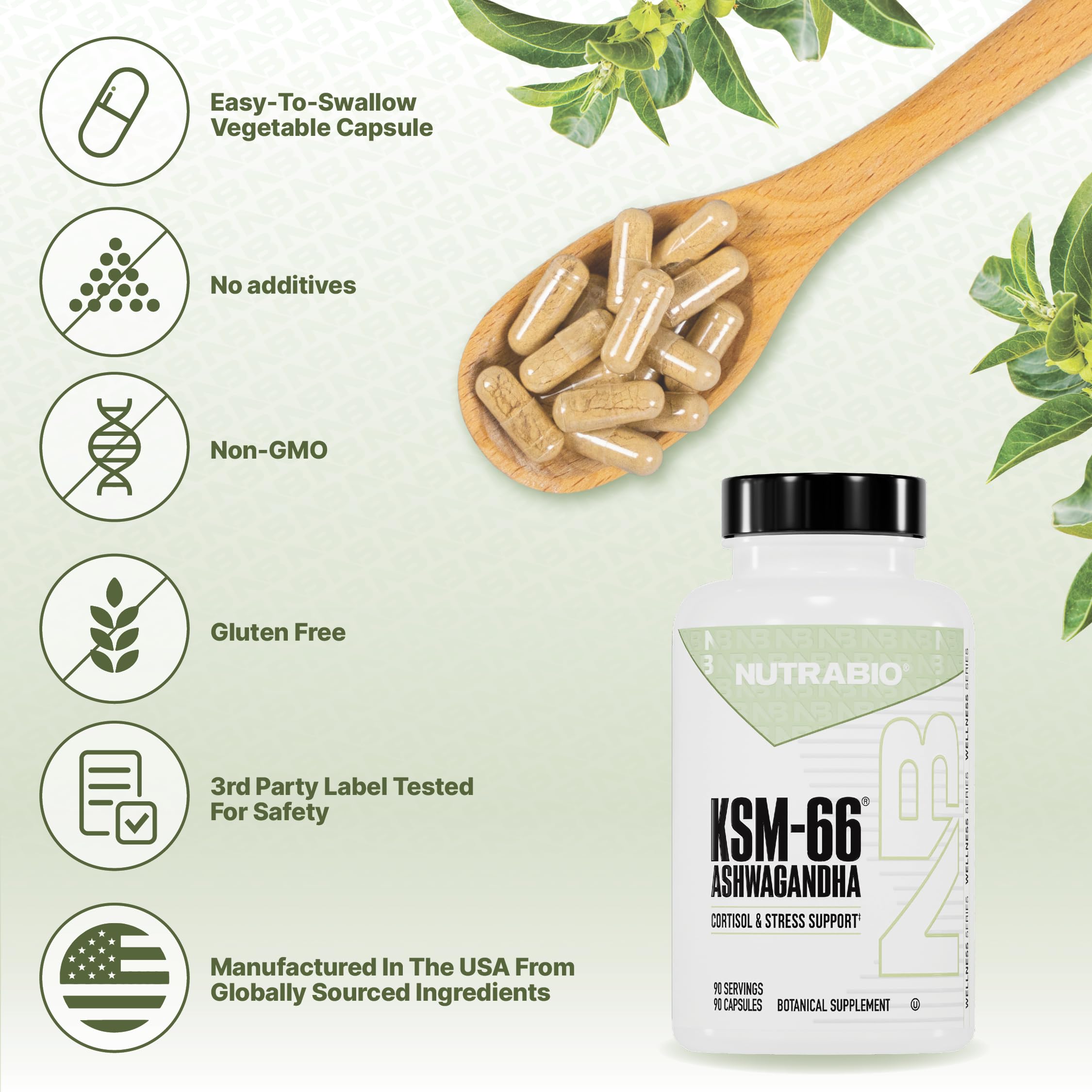 NutraBio Ashwagandha KSM-66 in-use during evening routine.