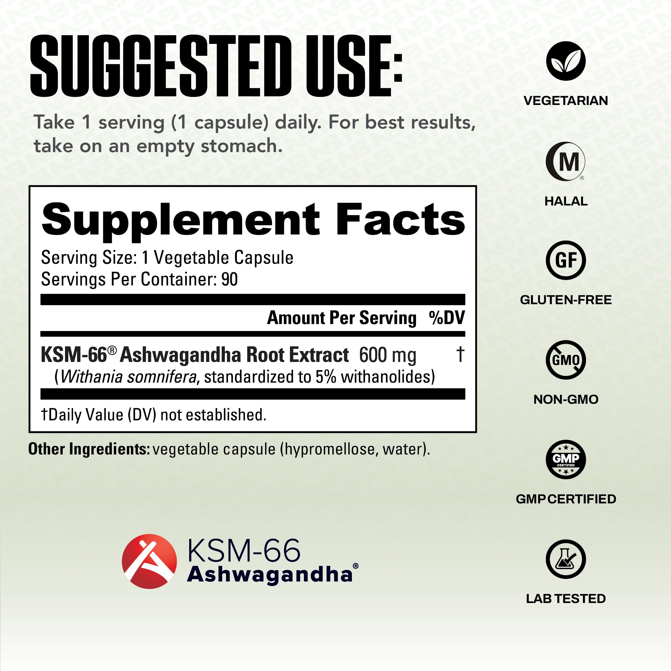 NutraBio Ashwagandha KSM-66 label detail highlights organic KSM-66 blend.