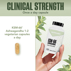 NutraBio Ashwagandha KSM-66 packaging shows bottle and seal.
