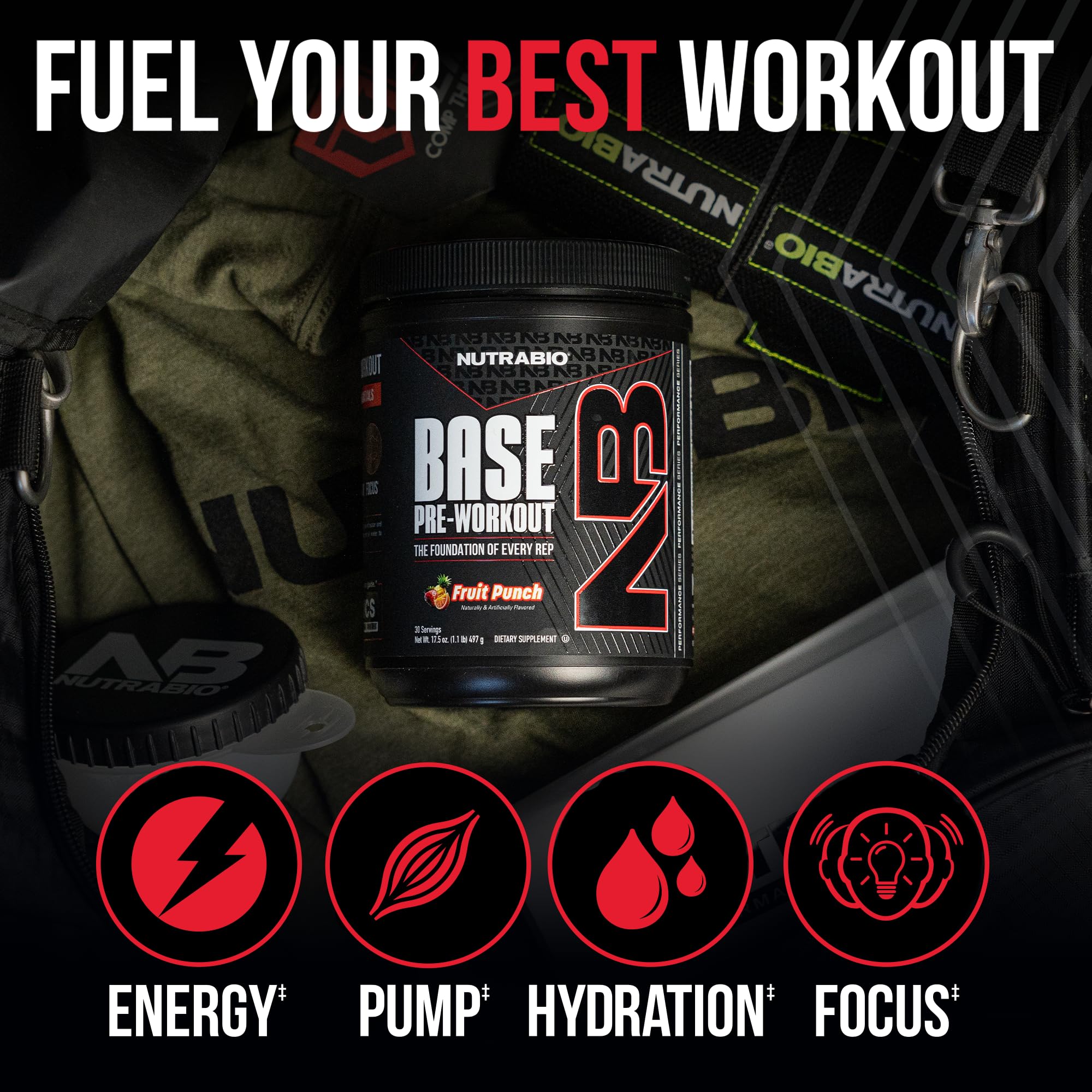 NutraBio Base Pre-Workout beta alanine ingredient showcased for endurance