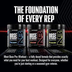 Closeup of NutraBio Base Pre-Workout packaging and label details