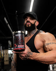 NutraBio Bloodline mix-water action shows quick pre-workout preparation for peak pumps.