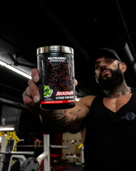 NutraBio Bloodline label closeup emphasizes clean, caffeine-free pumps and hydration