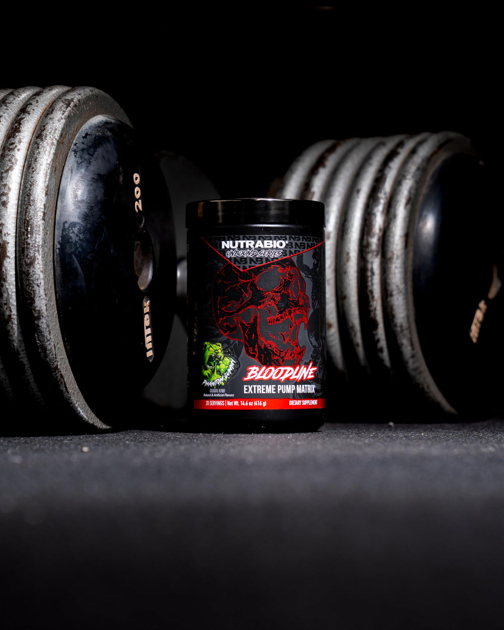 NutraBio Bloodline on gym bench suggests steady hydration and pump potential