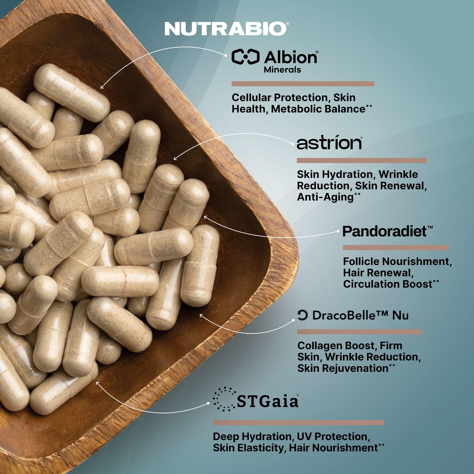 NutraBio capsules held in hand ready for daily use.
