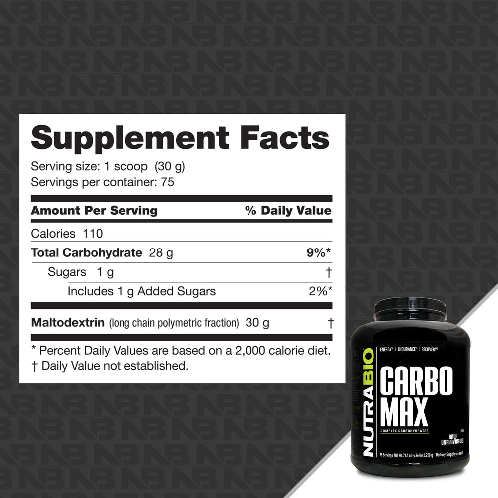 NutraBio CarboMax serving scoop highlights precise measurement for reliable fueling