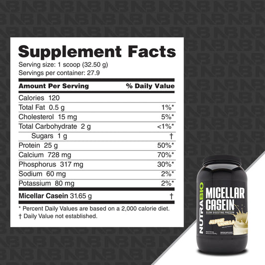 NutraBio Casein Night Shake setup showing glass and powder for steady amino acids.