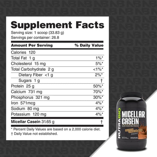 NutraBio Casein powder spoon ready for accurate bedtime measurement.