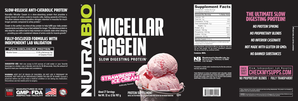 Gluten-free and soy-free NutraBio Casein label on packaging