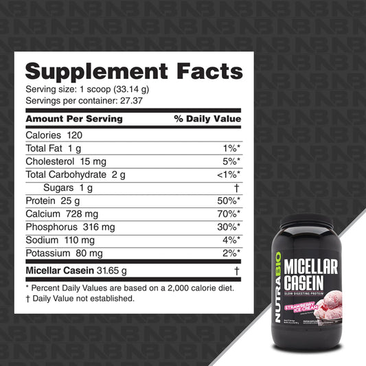 NutraBio Casein powder demonstrating sustained energy release through the night