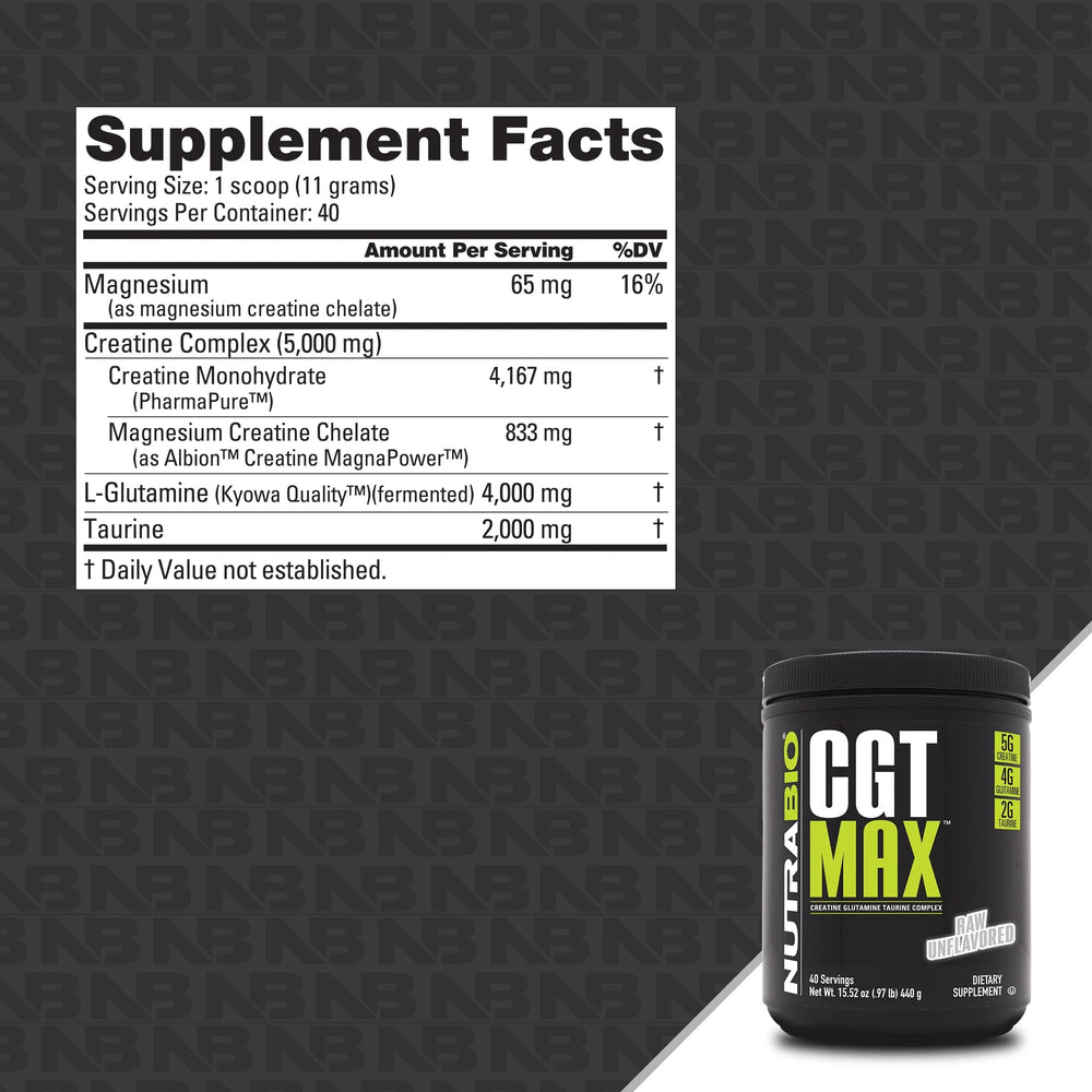 NutraBio CGT-MAX powder scoop for accurate servings during workouts.