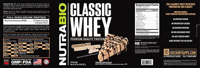 NutraBio Classic Whey 2 lb packaging displayed for daily protein needs.