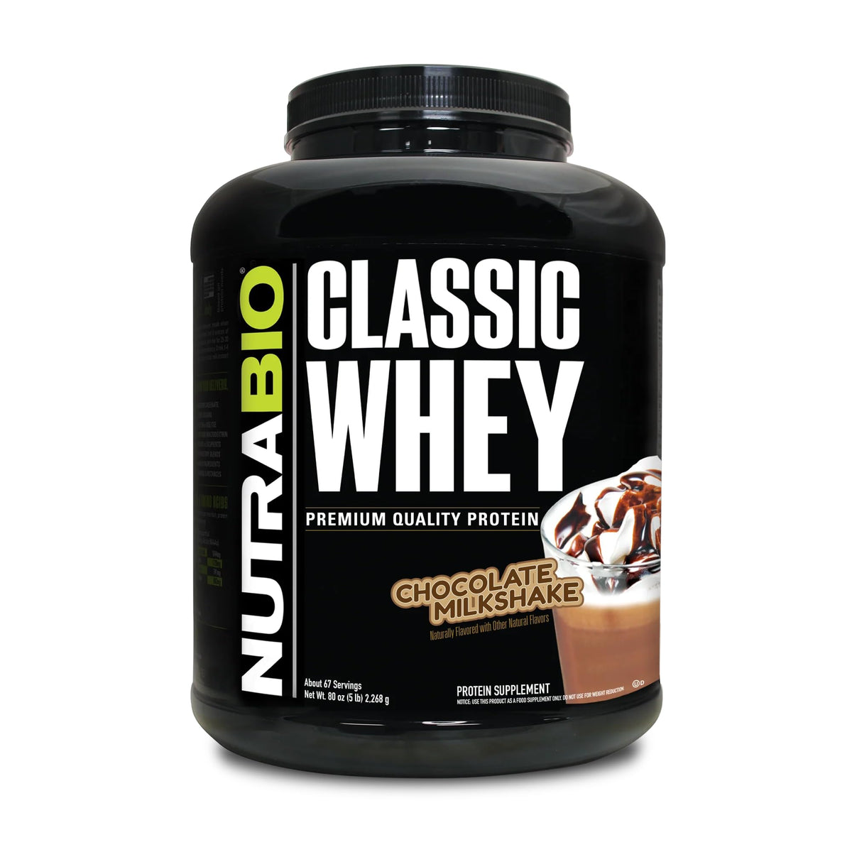 NutraBio Classic Whey bottle with chocolate milkshake flavor for post workout recovery