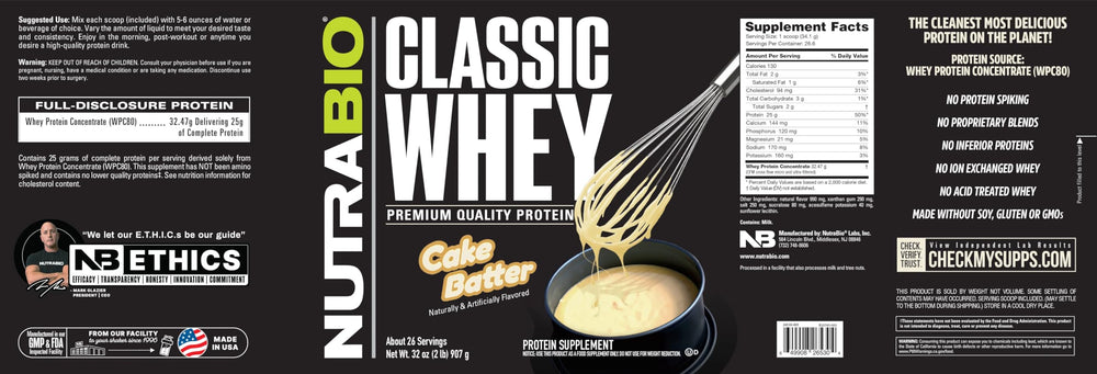 NutraBio Classic Whey label-transparent highlights full ingredient disclosure.