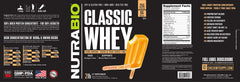 NutraBio Classic Whey Orange Dream label close-up highlighting transparency