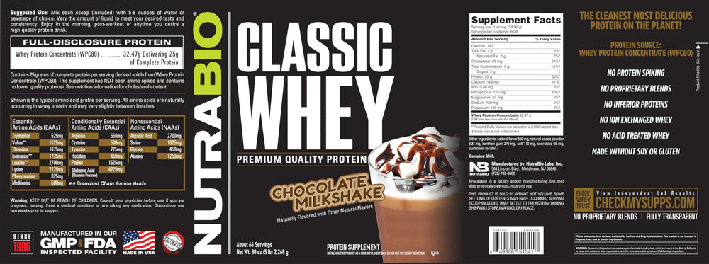 NutraBio Classic Whey poured into a shaker for easy mixing