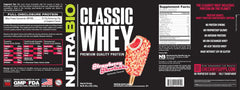 NutraBio Classic Whey serving image demonstrates 25 g protein per scoop.