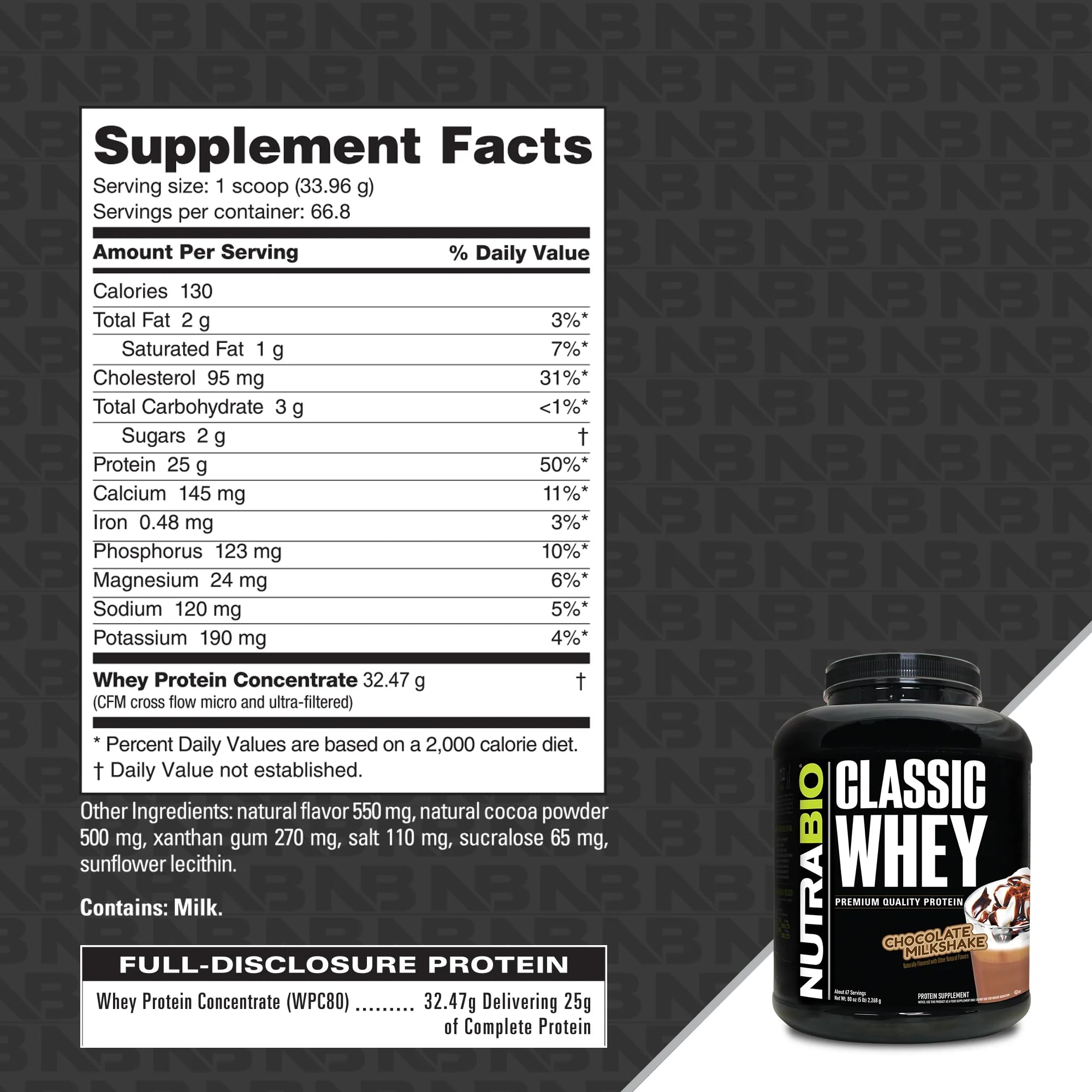 NutraBio Classic Whey scoop and glass showing quick mixing