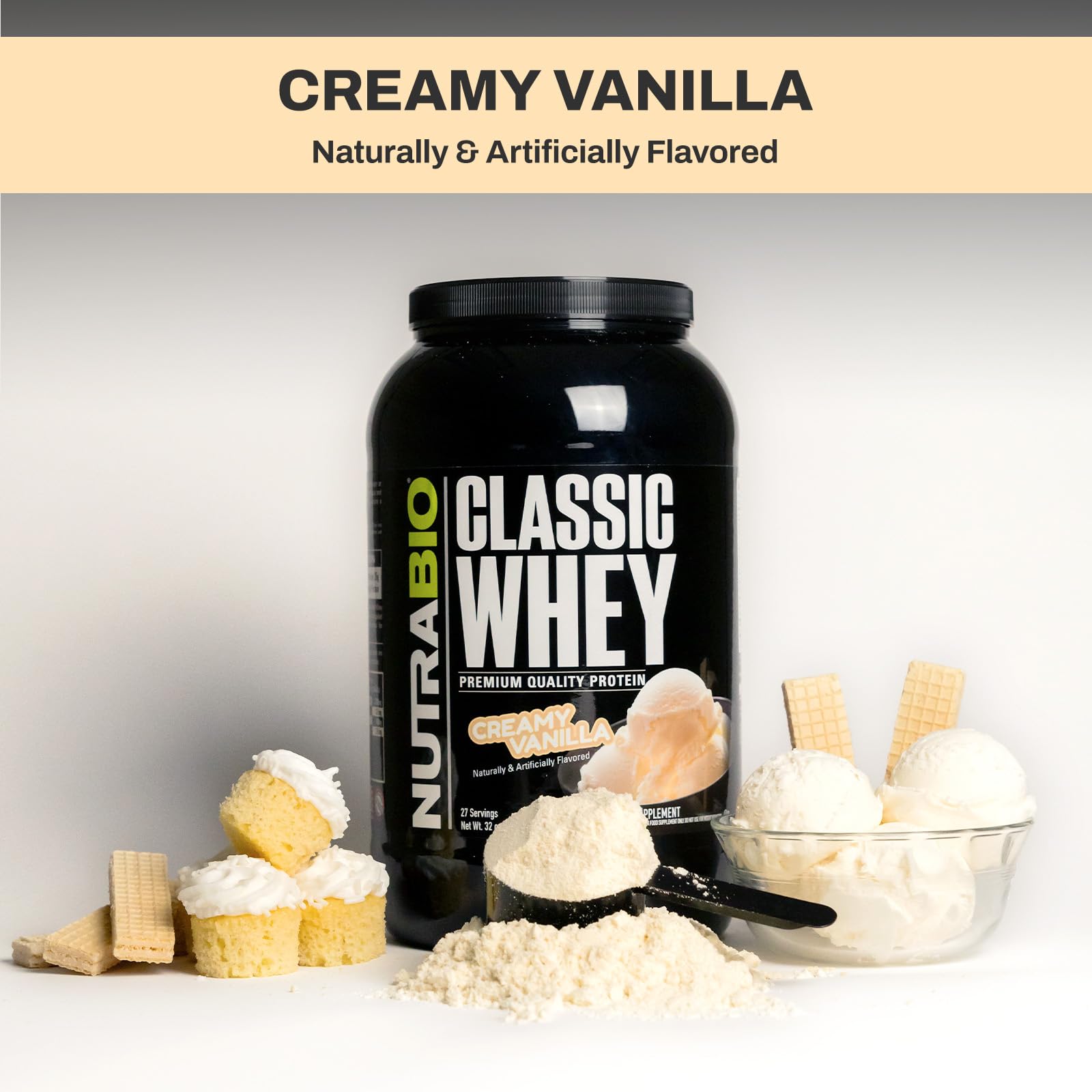 NutraBio Classic Whey shake mixer captures smooth mixing for a high‑protein drink.