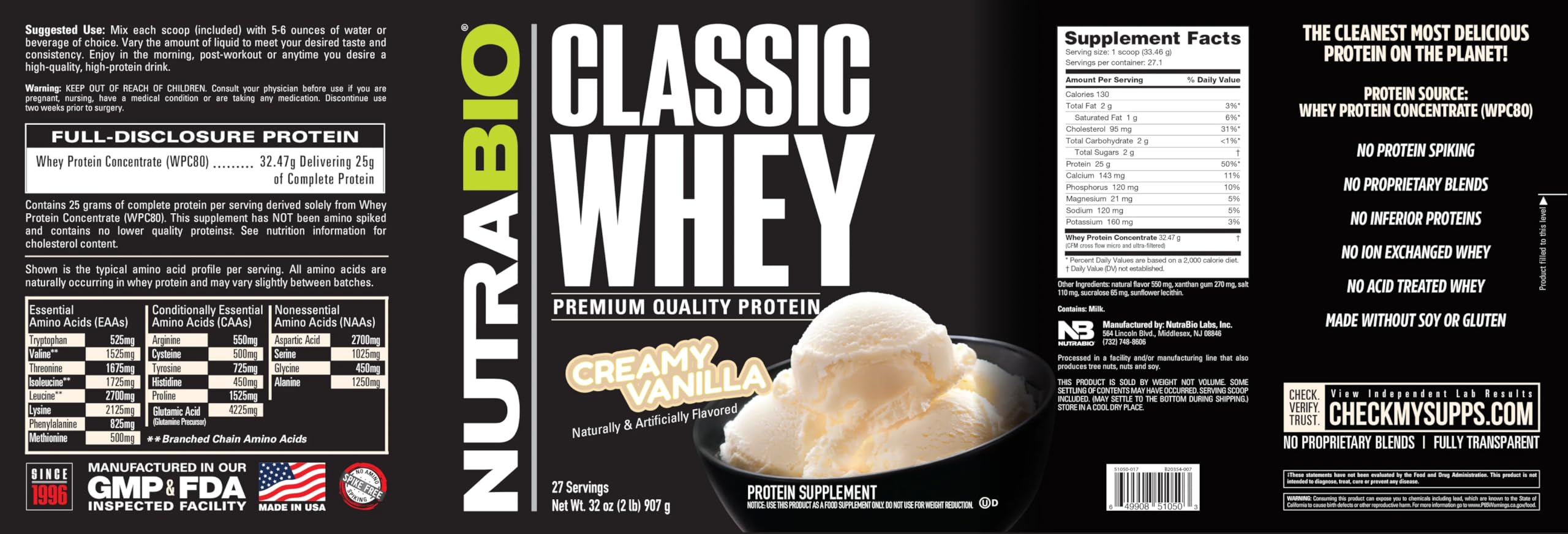 NutraBio Classic Whey third‑party lab testing reinforces product quality.