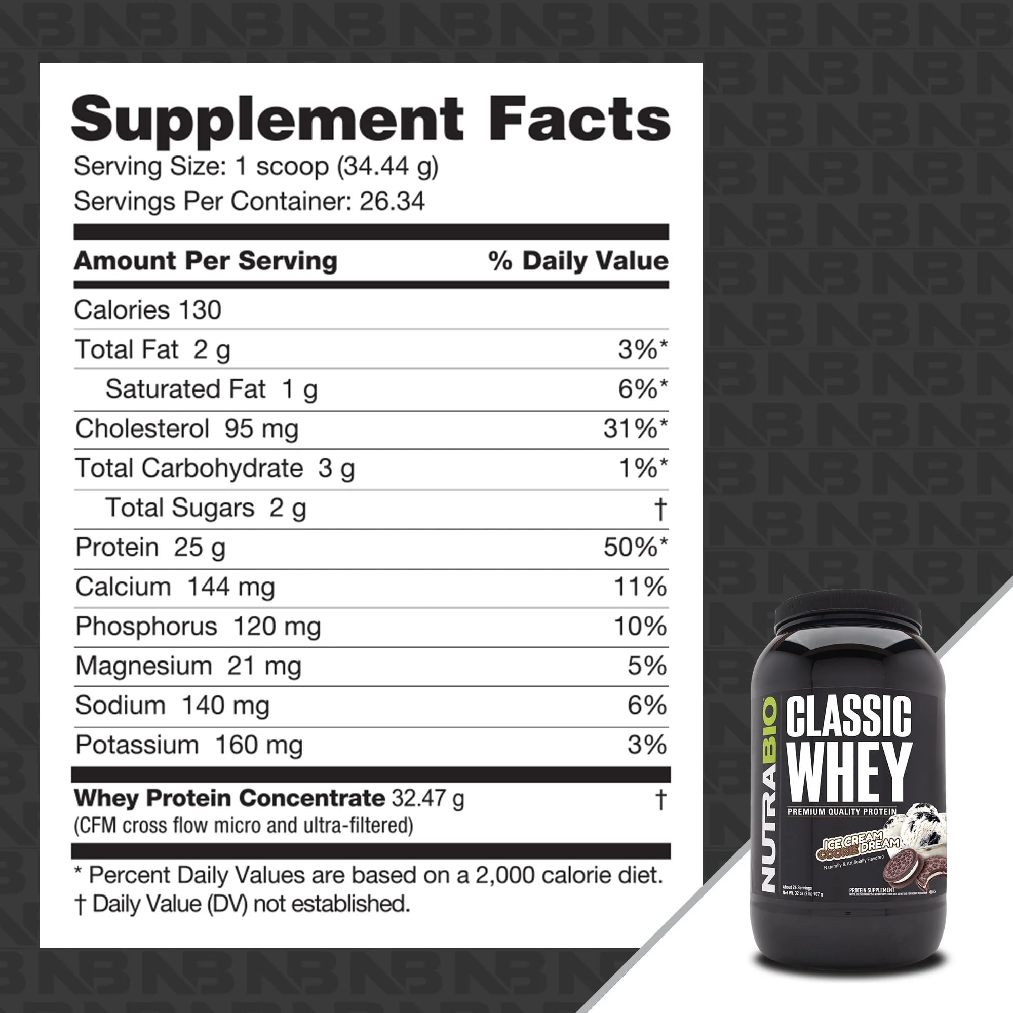 NutraBio Classic Whey tub front showing clean labeling and no fillers