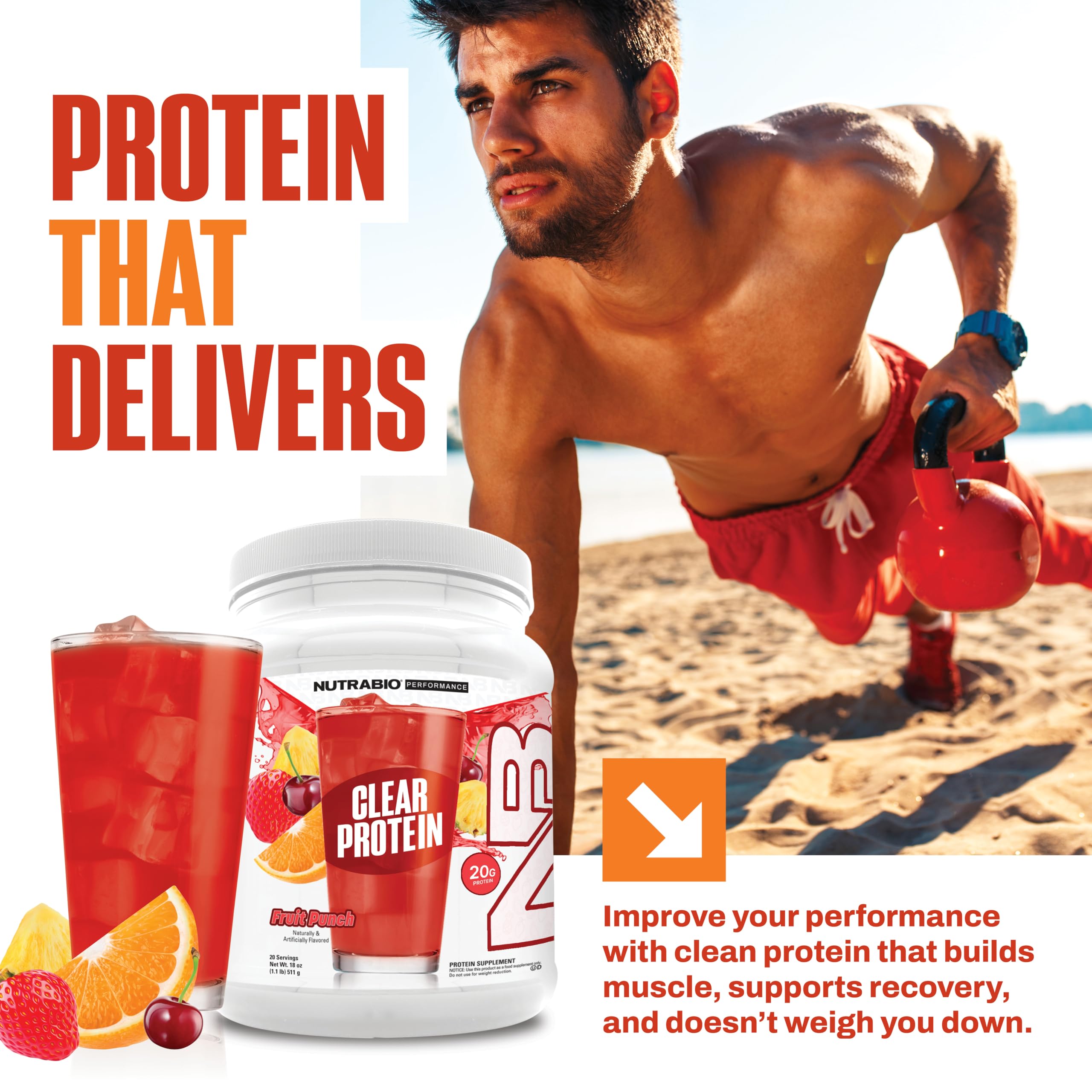NutraBio Clear Whey Fruit Punch ready to sip after mixing