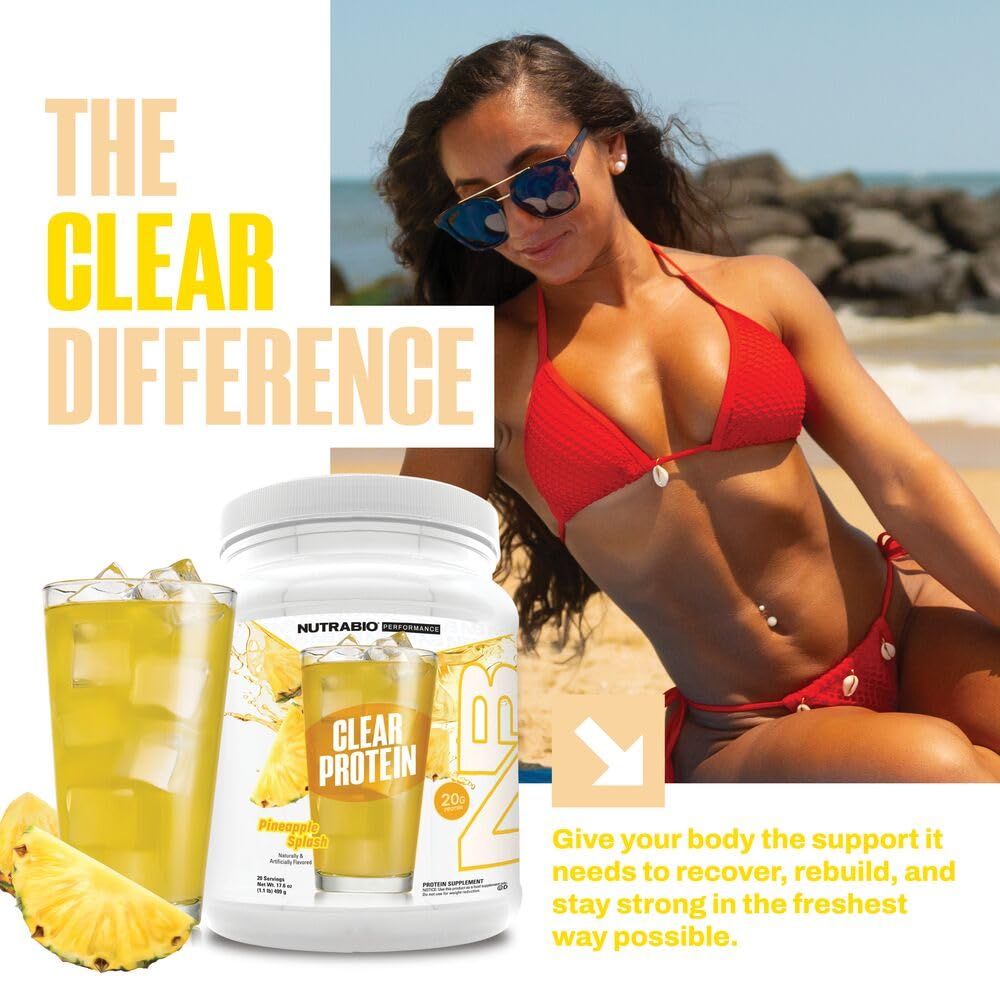 NutraBio Clear Protein Pineapple Splash foam-free formula speeds mixing for a smoother drink.