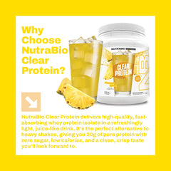NutraBio Clear Protein Pineapple Splash serving suggestion: mix with cold water for a refreshing shake.