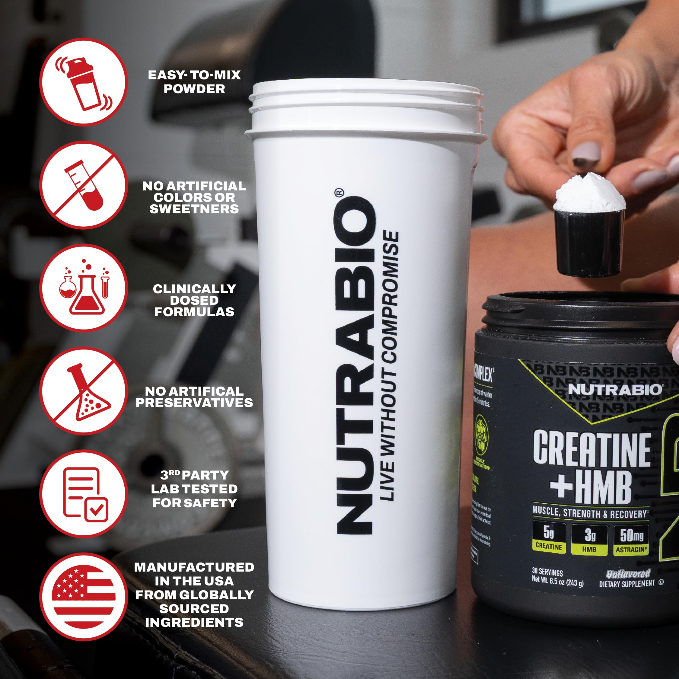 NutraBio Creatine + HMB athlete during training visual