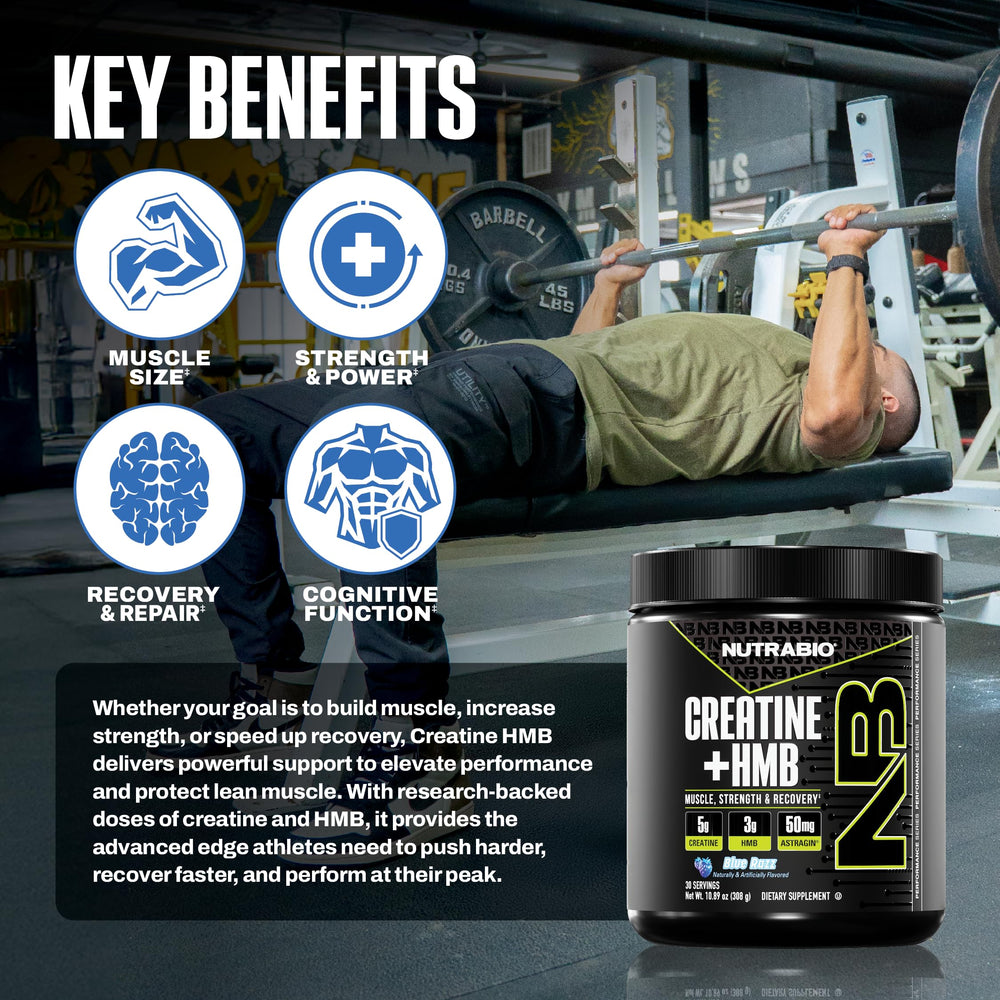 NutraBio Creatine HMB scoop shows convenient daily serving.