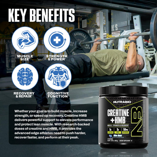 NutraBio Creatine HMB scoop shows convenient daily serving.