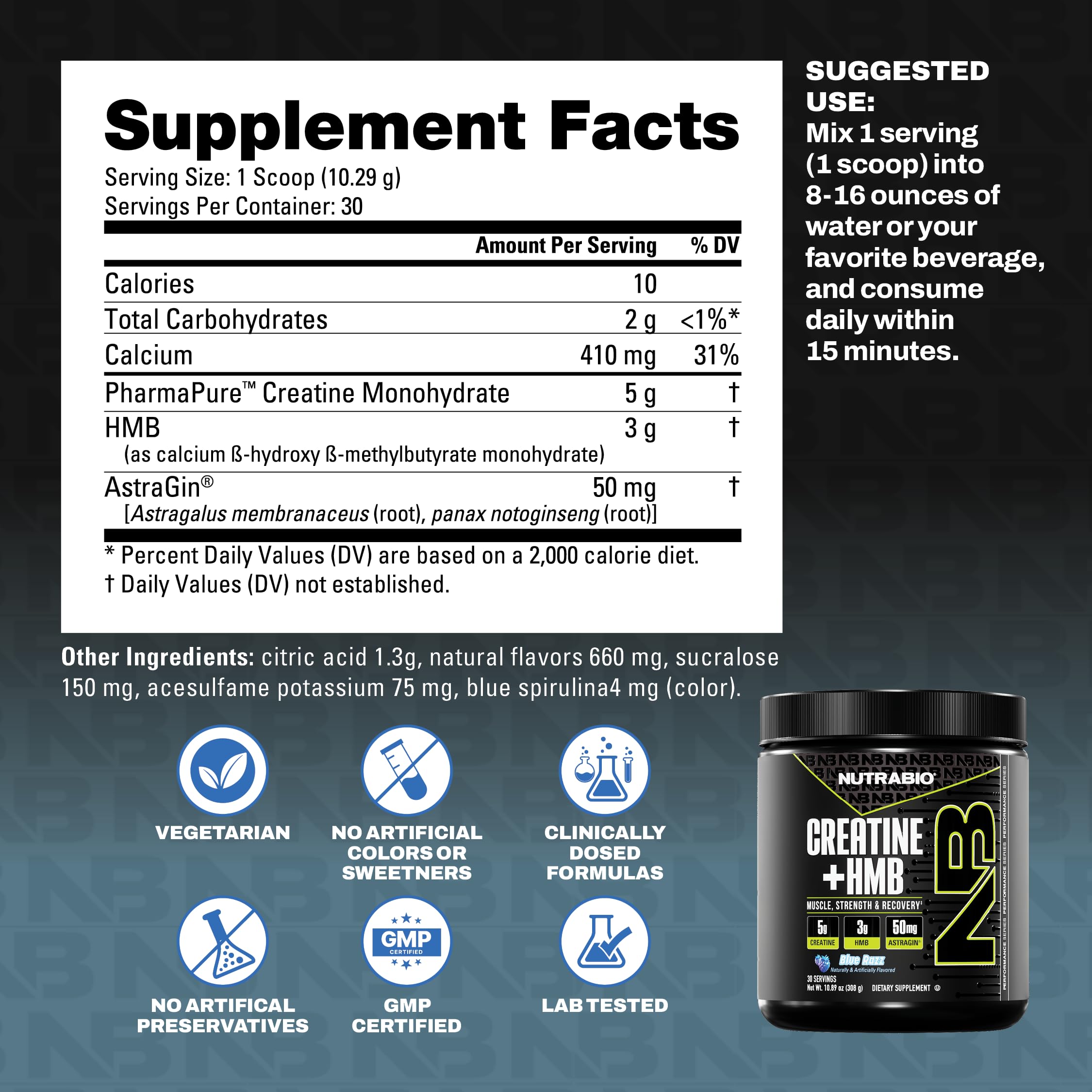 NutraBio Creatine HMB powder suitable for both women and men.
