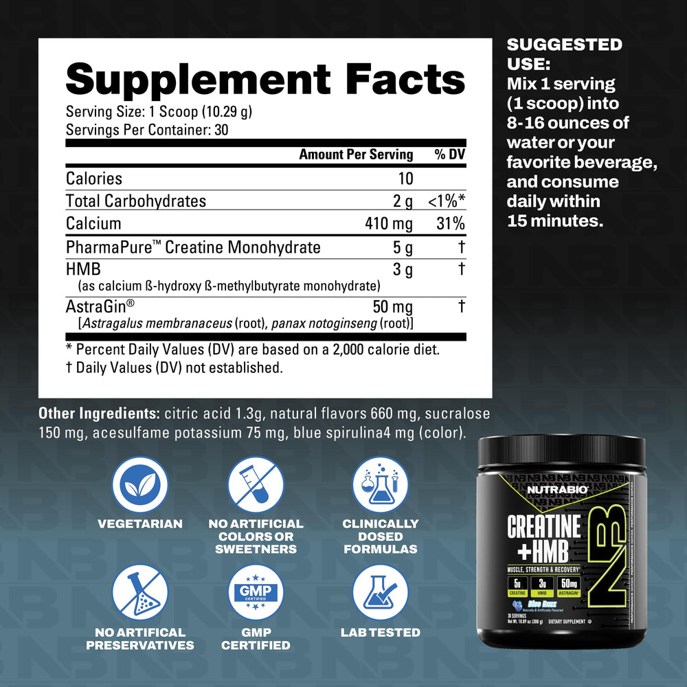 NutraBio Creatine HMB powder suitable for both women and men.