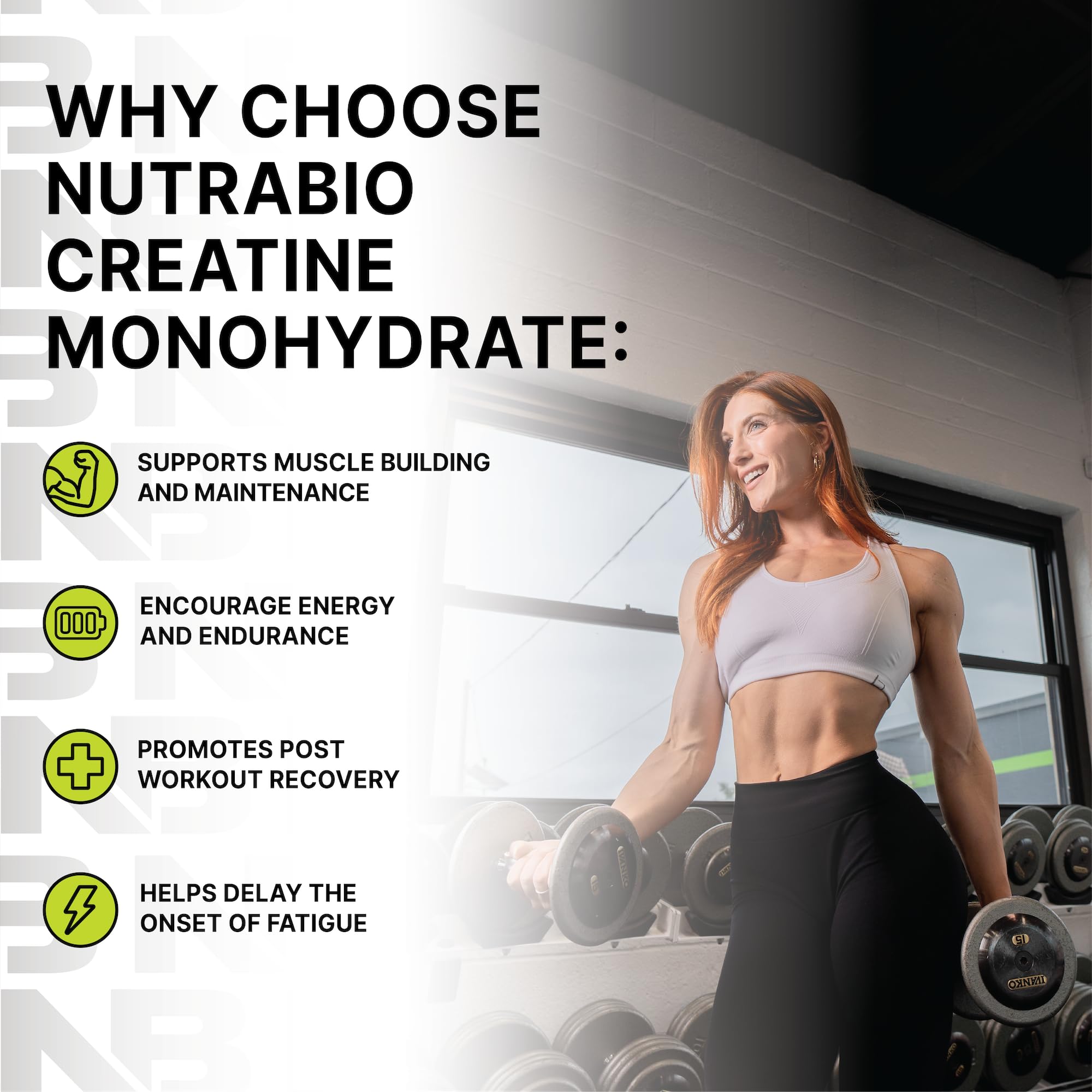 NutraBio creatine powder being poured for daily use after workouts.