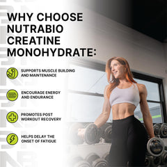 NutraBio creatine powder scoop highlighting precise serving measurement