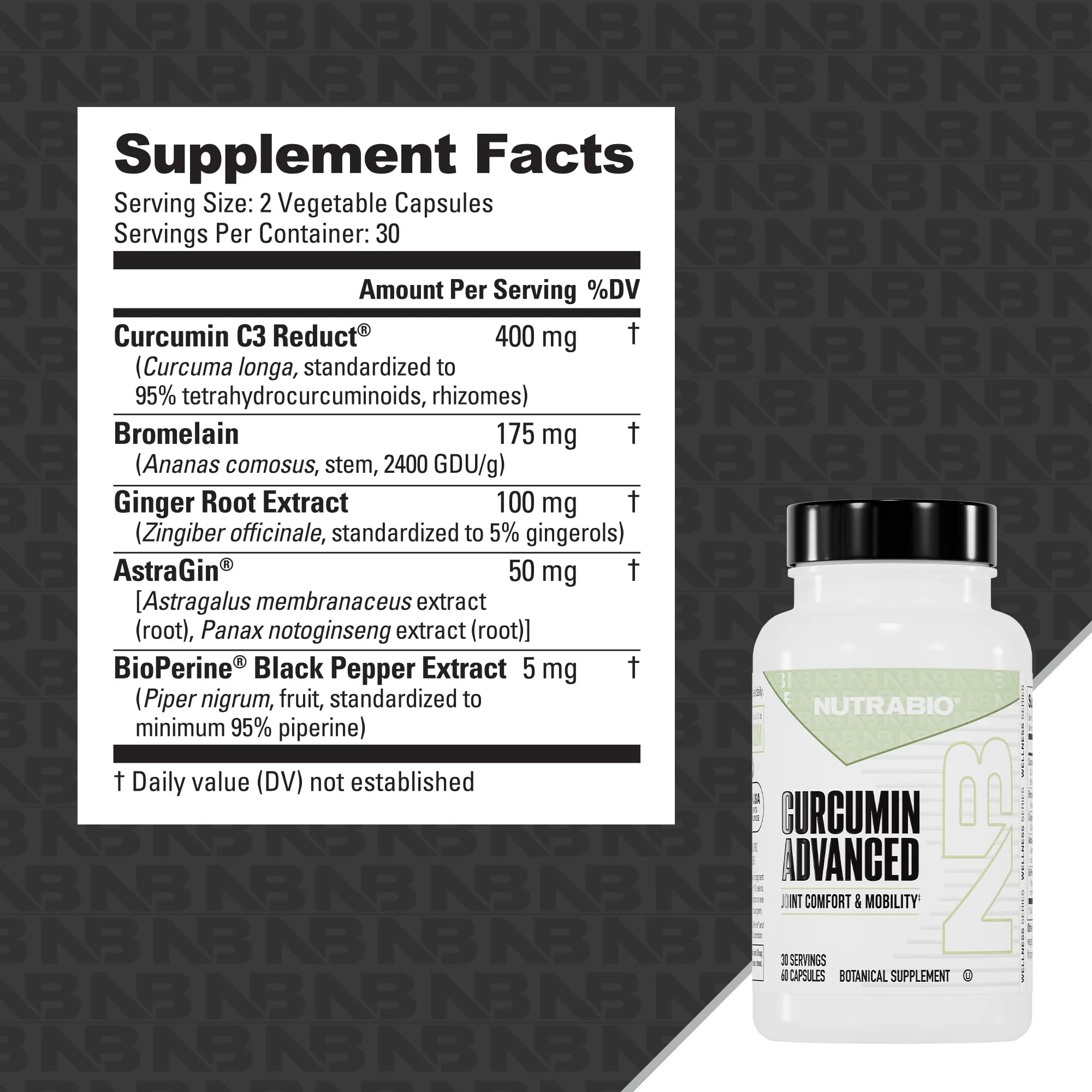 NutraBio Curcumin Advanced capsules in a pack for daily use