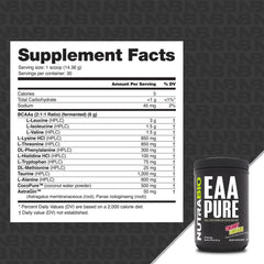 NutraBio EAA Pure scoop level with powder for measuring amino acids.