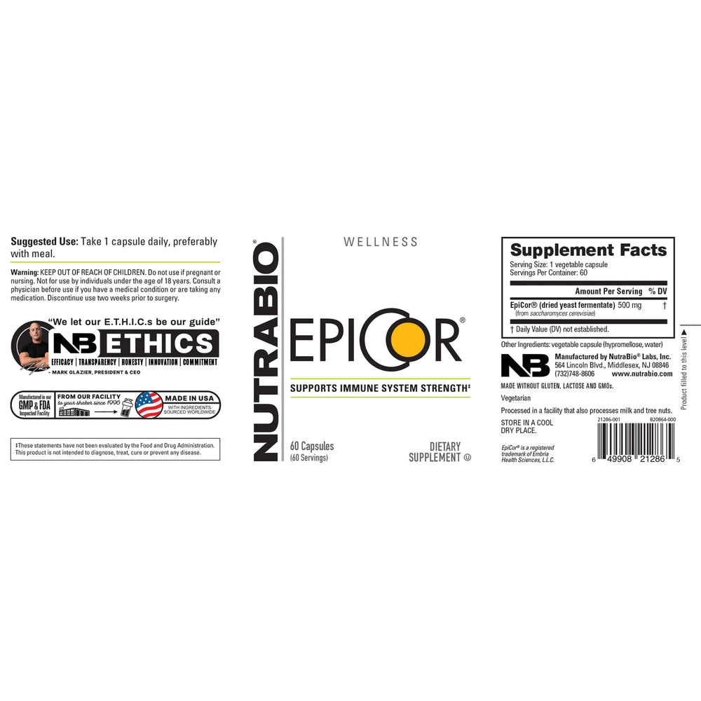 NutraBio Epicor Multi Vitamin front pack displays branding and nutrition highlights for trust