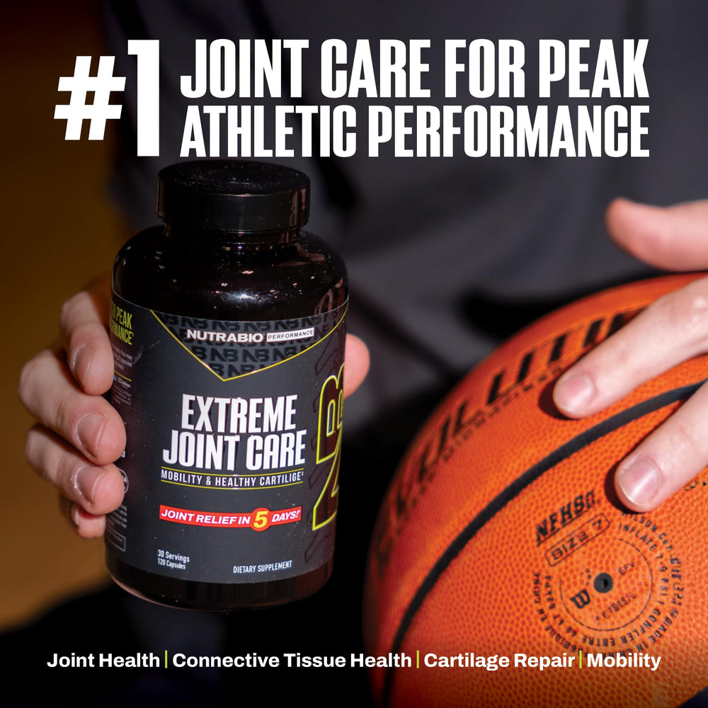 NutraBio Extreme Joint Care collagen type II focus indicating cartilage health benefits.