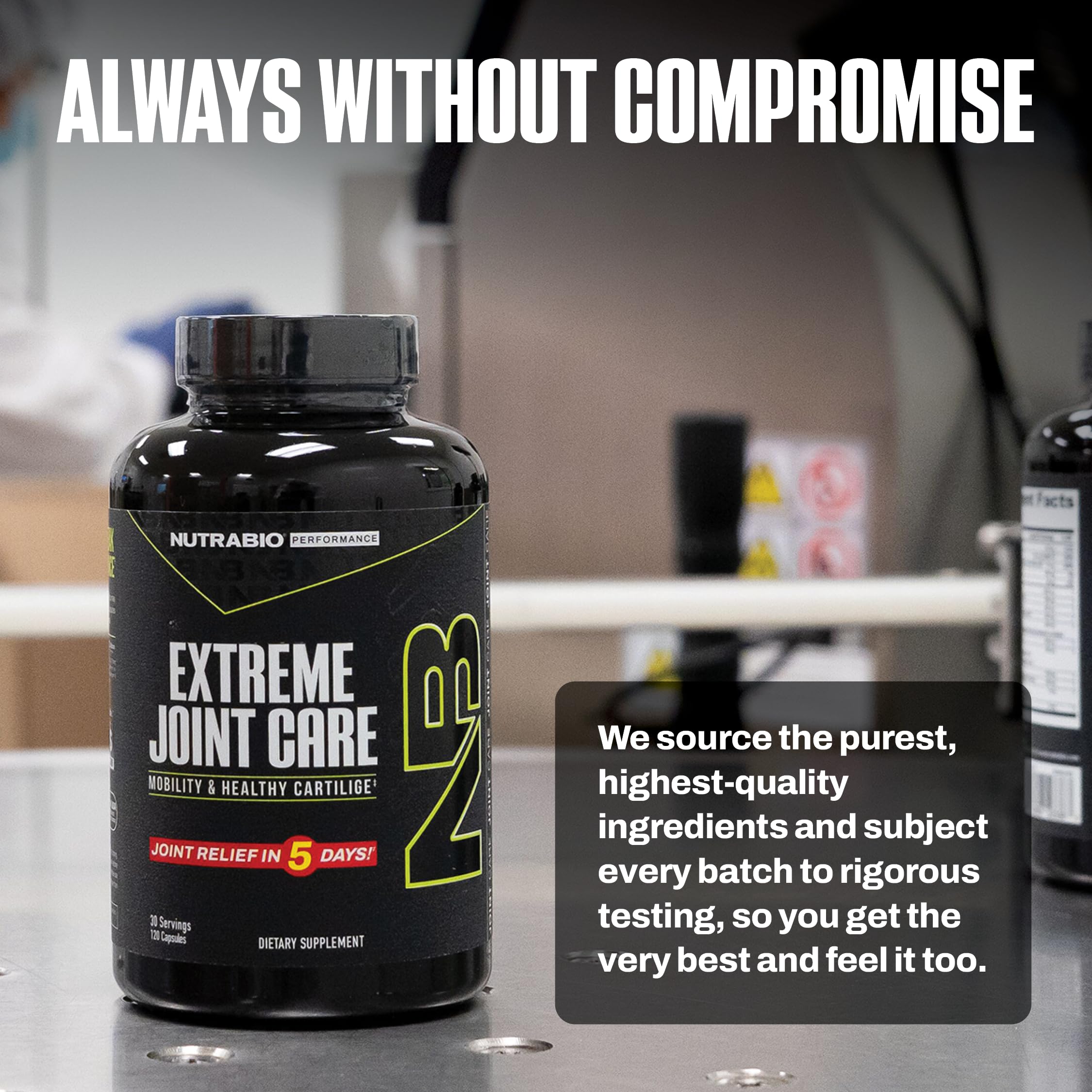 Packaging shot of NutraBio Extreme Joint Care on shelf display.