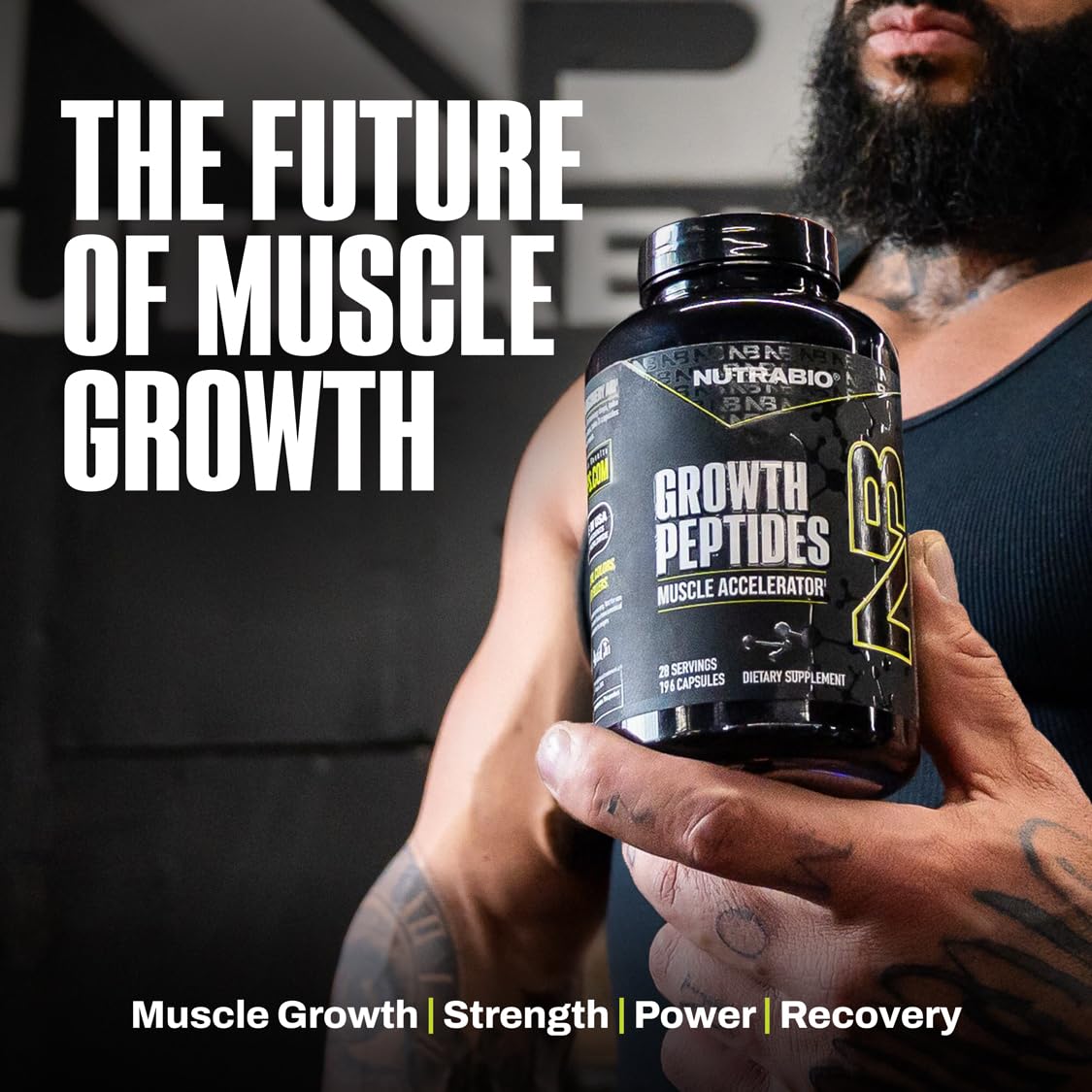 NutraBio Growth Peptides measured capsules ready for daily use.