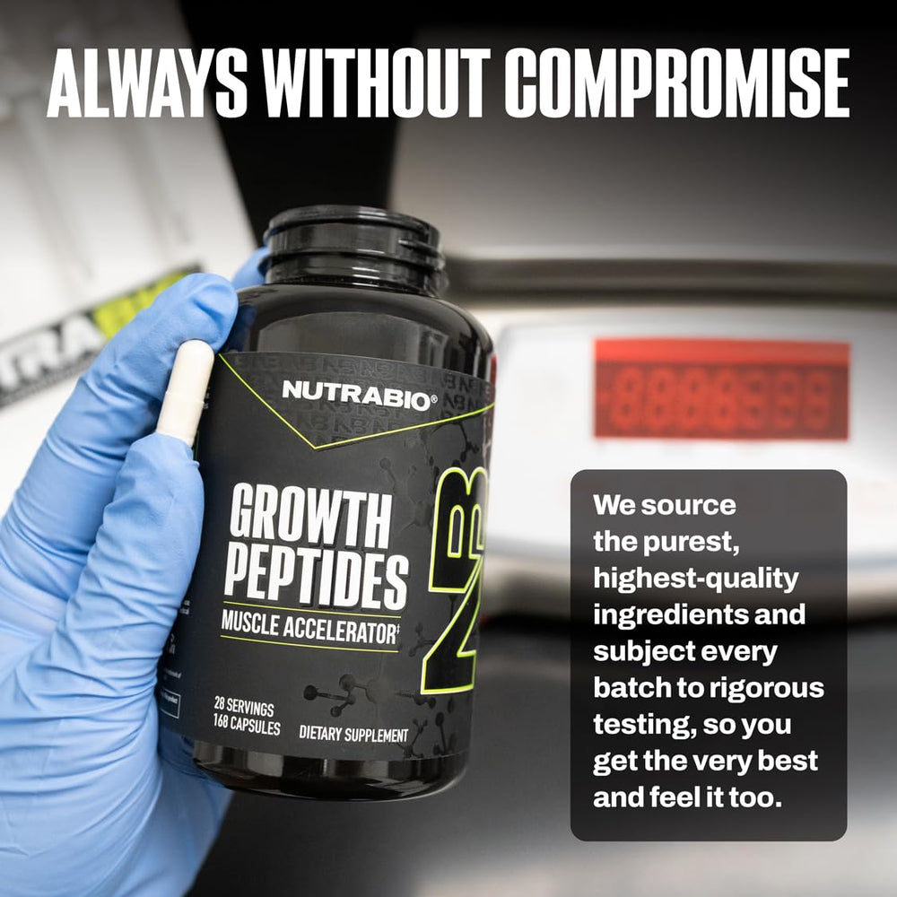 NutraBio Growth Peptides storage scene for organized supplement routine.