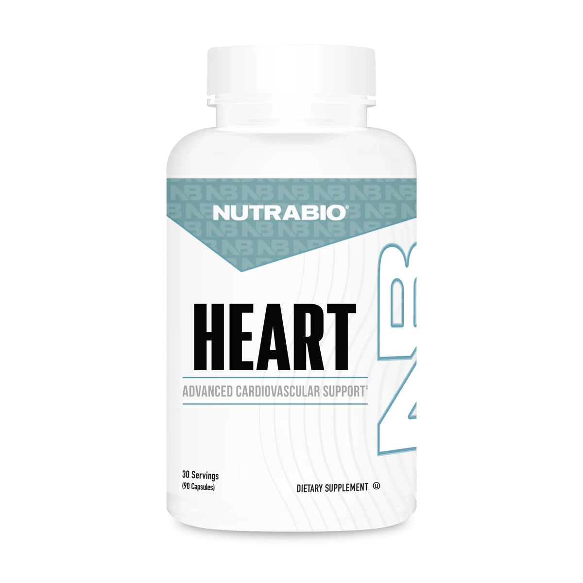 NutraBio Heart capsules visible in bottle for daily heart support